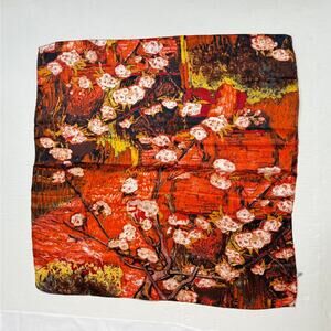 Orange Abstract Floral Tree Satin Square Scarf, 35x35"